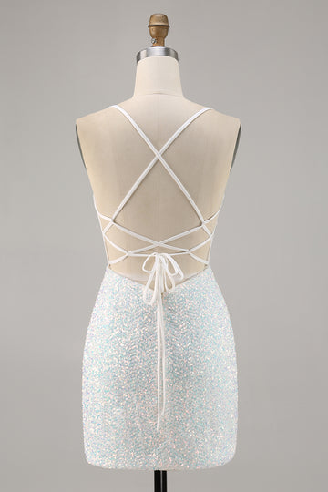 Sparkly White Bodycon Corset Homecoming Dress with Appliques